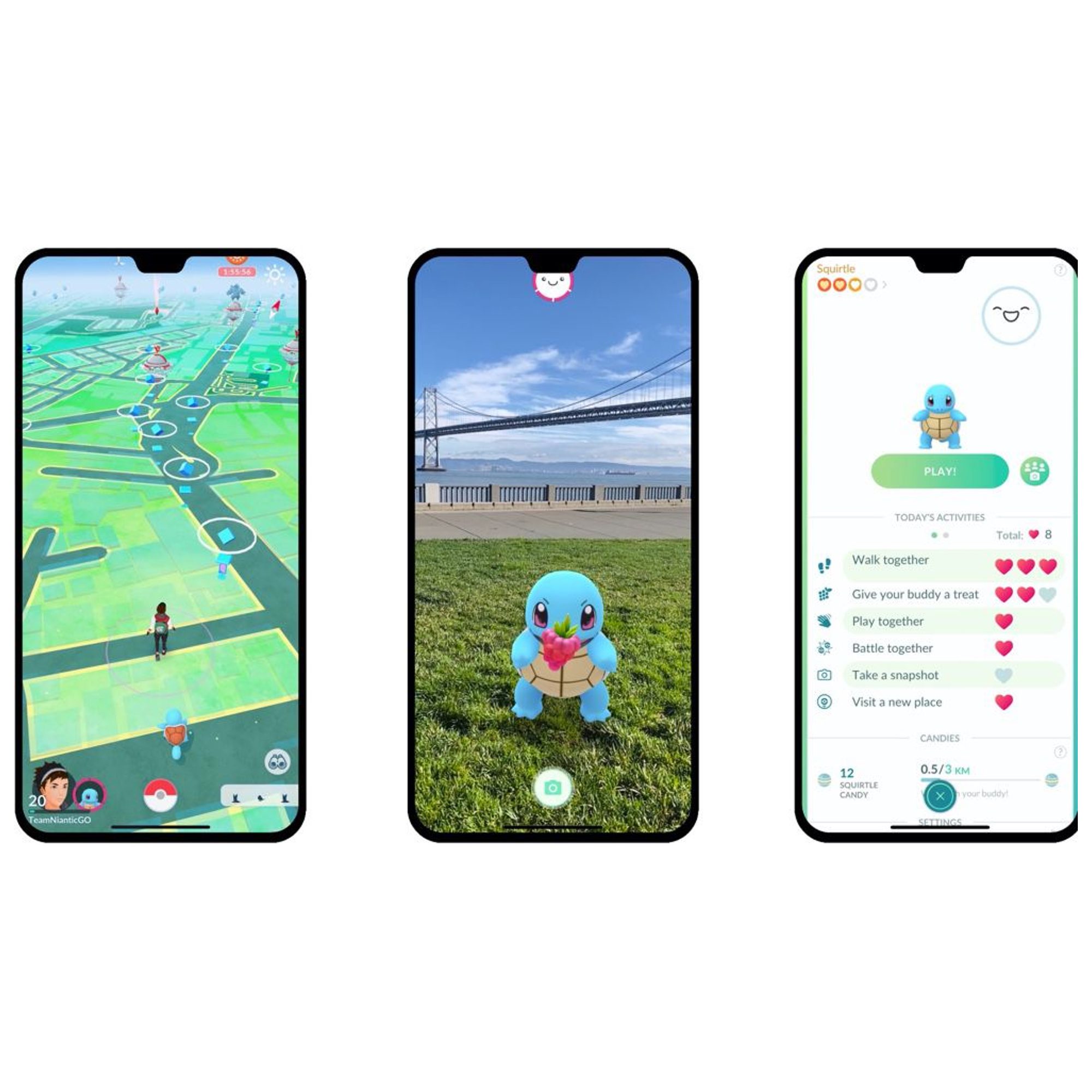 histoiredelaRA_1000x1000 écrans de smartphone présentant de scènes de Pokemon Go, exemple de jeu de réalité augmentée