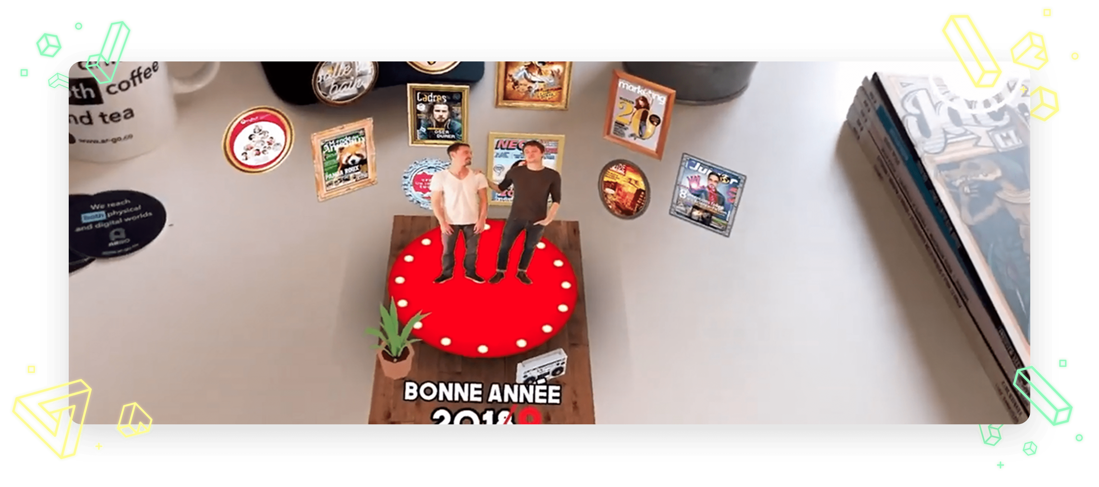 direcrtmarketing Augmented reality for direct marketing, preview of a greeting card with 2 people in 3D and magazine cover visuals
