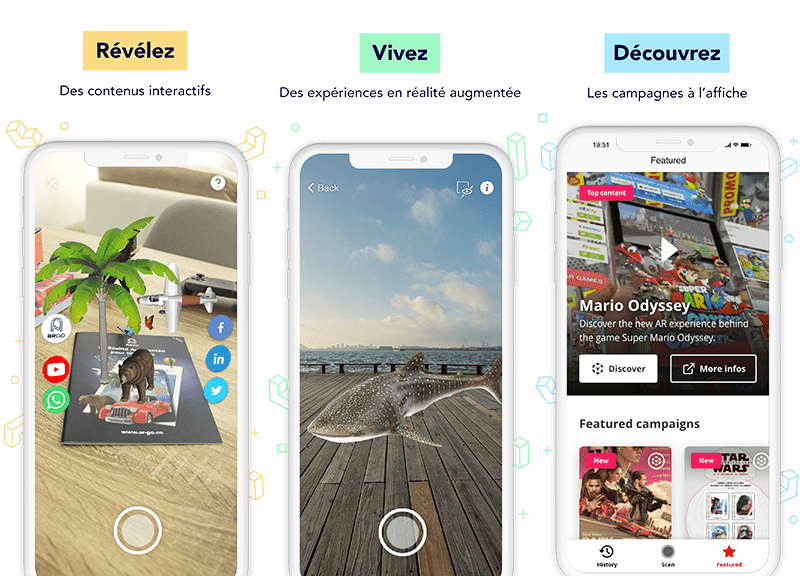 screens-appARGOplay ARGOplay (ex-SnapPress) the native augmented reality solution for retail, commerce, and consumer goods, available free of charge to end-users on iOS and Android smartphones, preview of a smartphone display