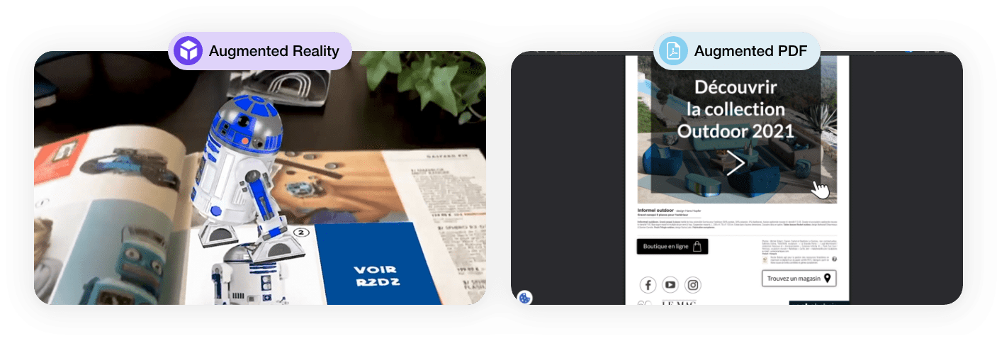 Calque 1 ARGOplay ex-SnapPress the native augmented reality solution for print, available free of charge to end users on iOS and Android smartphones, preview of a smartphone and augmented coverage of a retail catalog